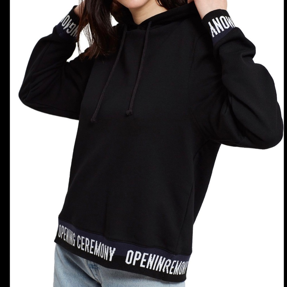 Opening Ceremony Black Hoodie Logo Elastic Sweatshirt Black Size XS